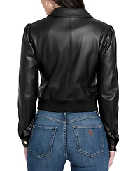Guess Women's Faux-Leather Zip-Front Bomber Jacket
