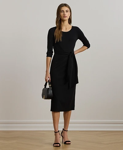 Lauren Ralph Women's Tie-Front Cotton-Blend Crewneck Dress