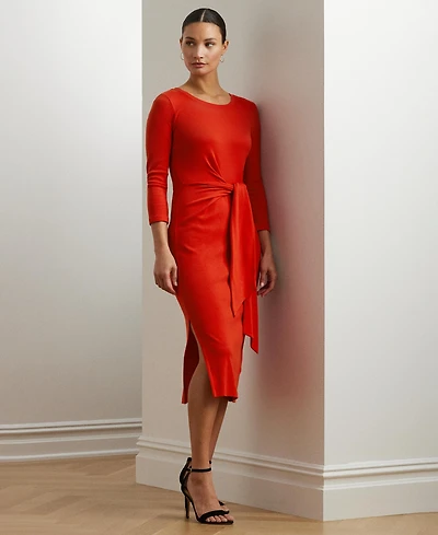 Lauren Ralph Women's Tie-Front Cotton-Blend Crewneck Dress