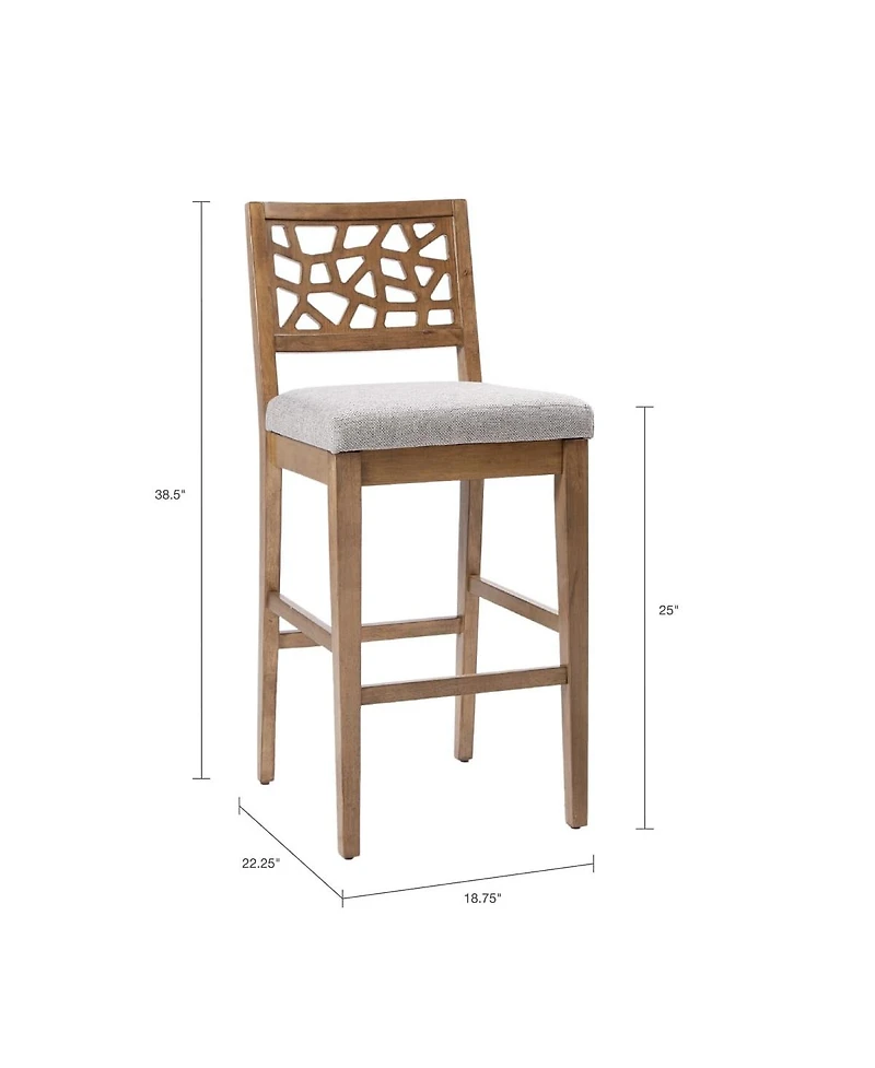 Set of 1 Counter Height Stool with Upholstered Seat, Cracked Ice Back Oak Veneer for Kitchen Island or Dining Room-The Pop Home