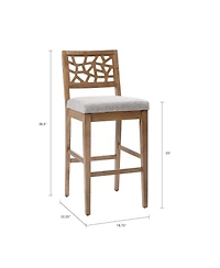 Set of 1 Counter Height Stool with Upholstered Seat, Cracked Ice Back Oak Veneer for Kitchen Island or Dining Room-The Pop Home