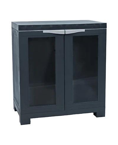 Versatile Plastic Storage Cabinet with Adjustable Shelf and 2 Windows - Charcoal - 25.5"