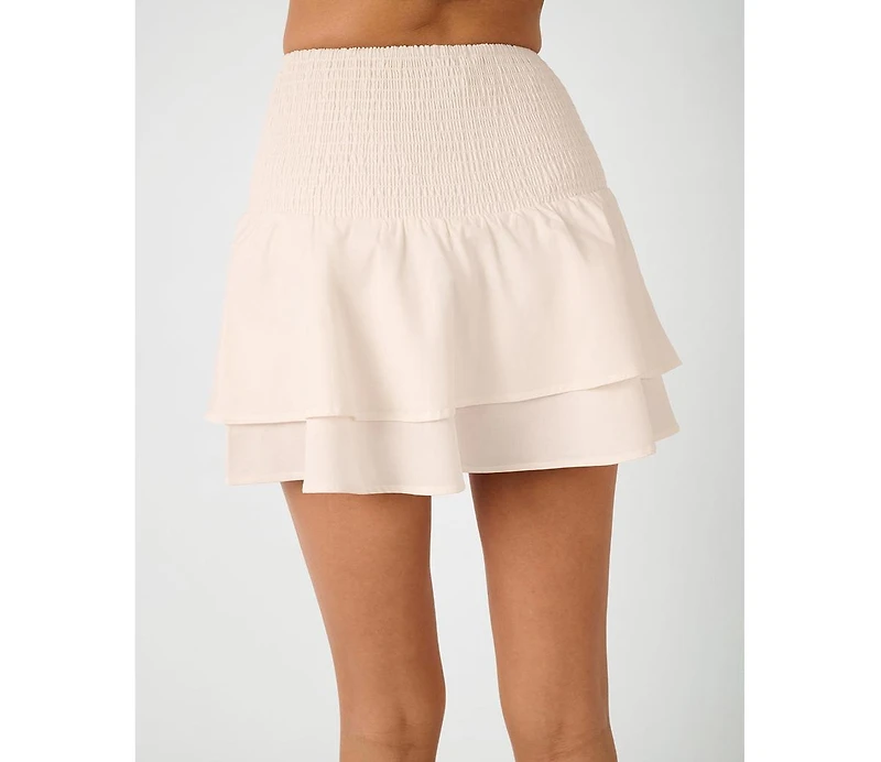 WeWoreWhat Women's Smocked Ruffle Mini Skirt