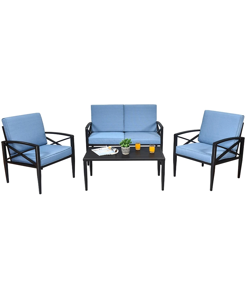 Gymax 4PCS Patio Sofa Conversation Set Outdoor Furniture Set Yard w/ Cushion
