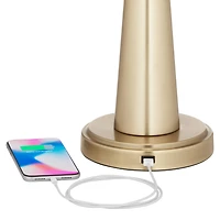 360 Lighting Modern Table Lamps 25" High Set of 2 with Usb Charging Port Brass Metal Beige Drum Shade for Bedroom Living Room House Desk Bedside