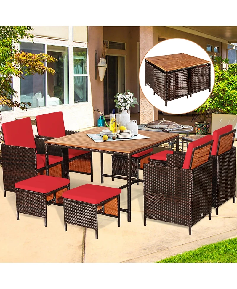 Gymax 9PC Rattan Wicker Patio Dining Set Outdoor Furniture Set w/ Cushion