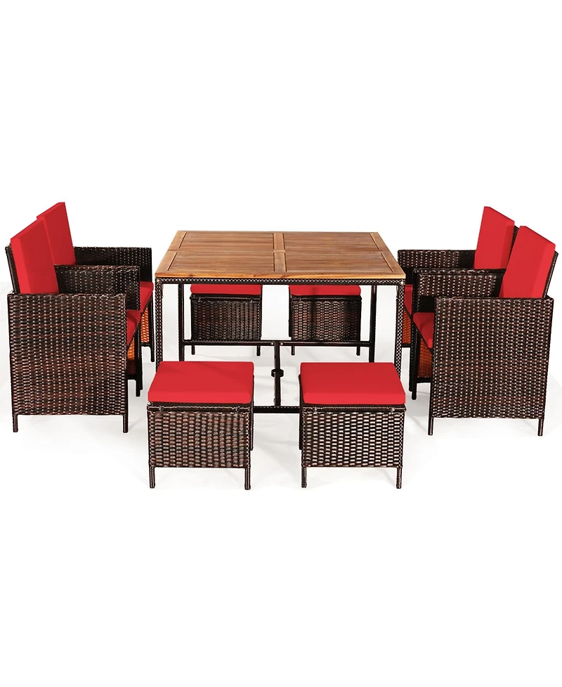 Gymax 9PC Rattan Wicker Patio Dining Set Outdoor Furniture Set w/ Cushion