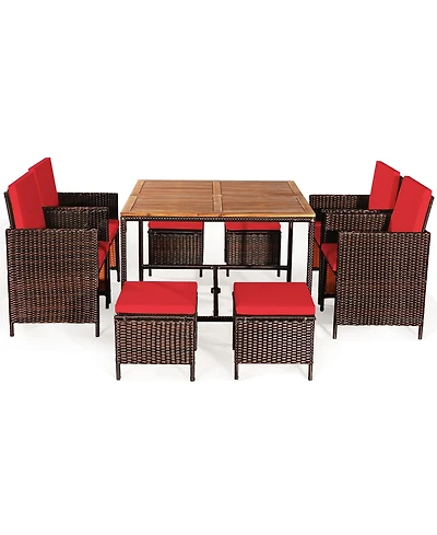 Gymax 9PC Rattan Wicker Patio Dining Set Outdoor Furniture Set w/ Cushion