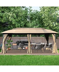 Gazebo 10x20FT, Outdoor with Double Roofs, Privacy Curtains, Mosquito Nettings, Heavy Duty Metal Frame Party Tent Canopy