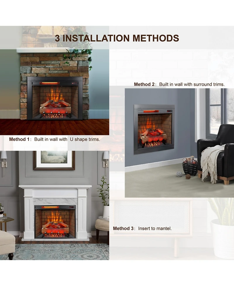 Streamdale 28" Infrared Electric Fireplace with Trim, Touch Panel Heater, Firebox and Sound