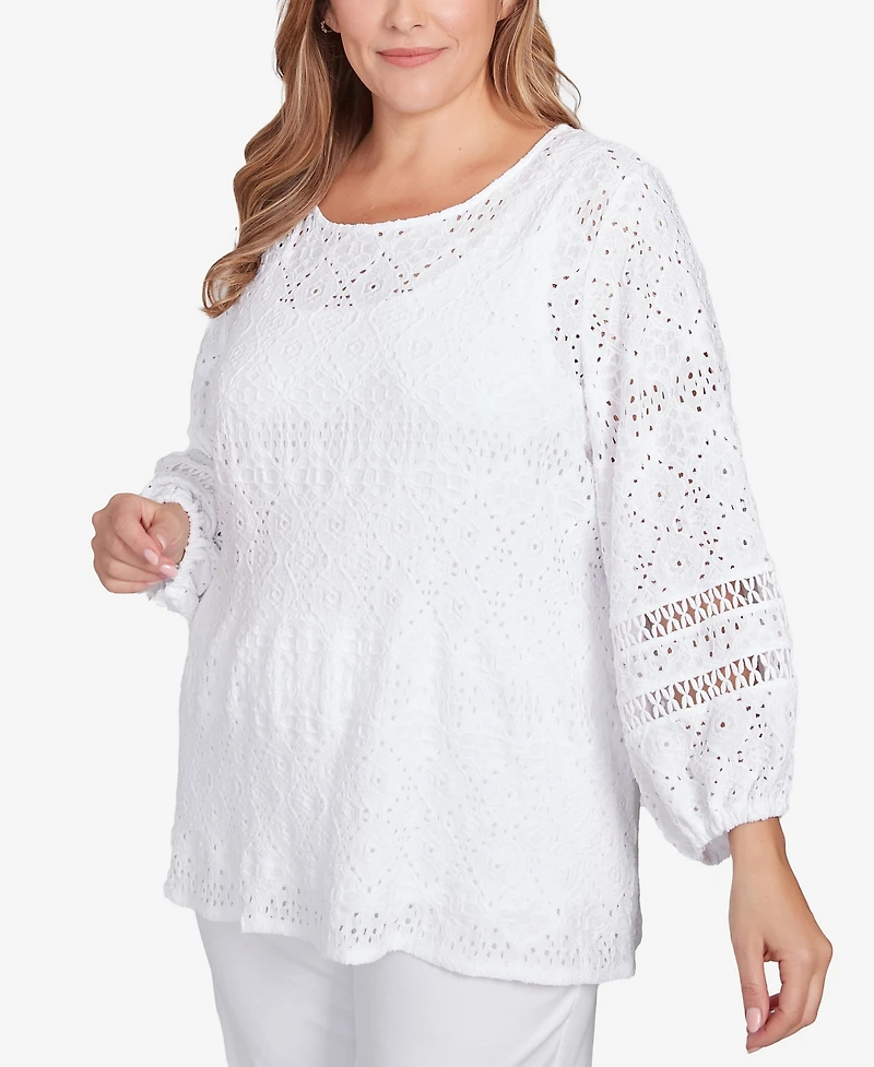 Ruby Rd. Plus Diamond Eyelet Solid Knit Top