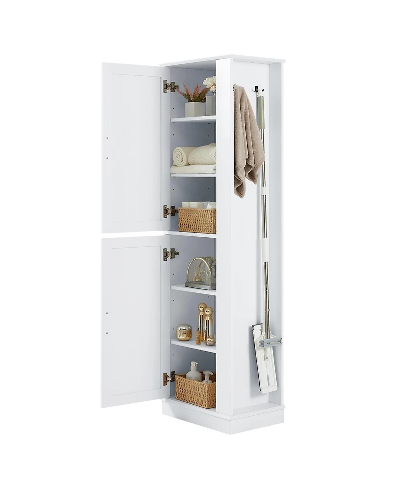 Tall Bathroom Storage Cabinet, Freestanding Storage Cabinet with Hook and Adjustable Shelf, Mdf Board, White