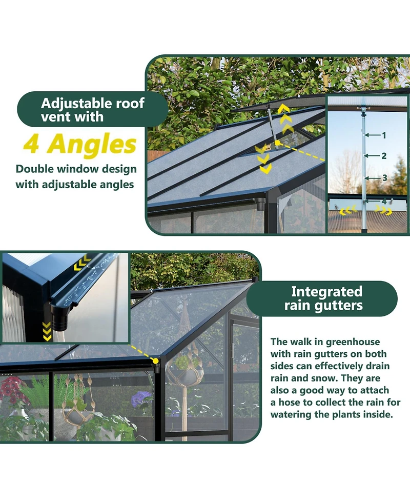 Streamdale 6x10 Polycarbonate Greenhouse Kit with Aluminum Frame and Adjustable Roof Vent