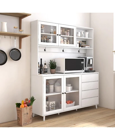 Streamdale Large White Kitchen Hutch with Microwave Shelf
