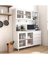 Streamdale Large White Kitchen Hutch with Microwave Shelf