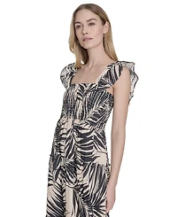 Vince Camuto Women's Printed Ruffle-Strap Midi Dress
