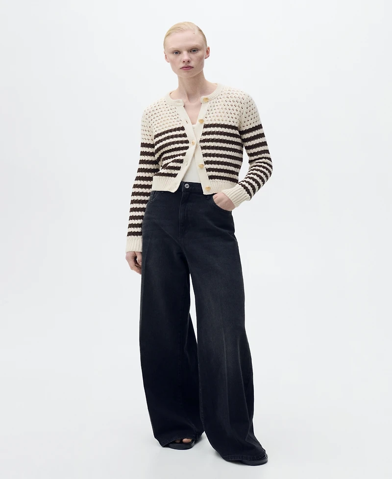 Mango Women's Striped Openwork Knitted Cardigan Sweater