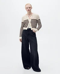 Mango Women's Striped Openwork Knitted Cardigan Sweater