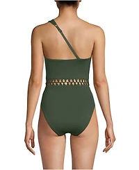 Lands' End Women's Macrame One Shoulder High Leg Piece Swimsuit