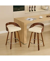 Set of 2 Swivel Bar Stools with Low Back 25 Inch Seat Height Wood Chairs Cushioned and Footrest for Kitchen Island or Dining Room-The Po