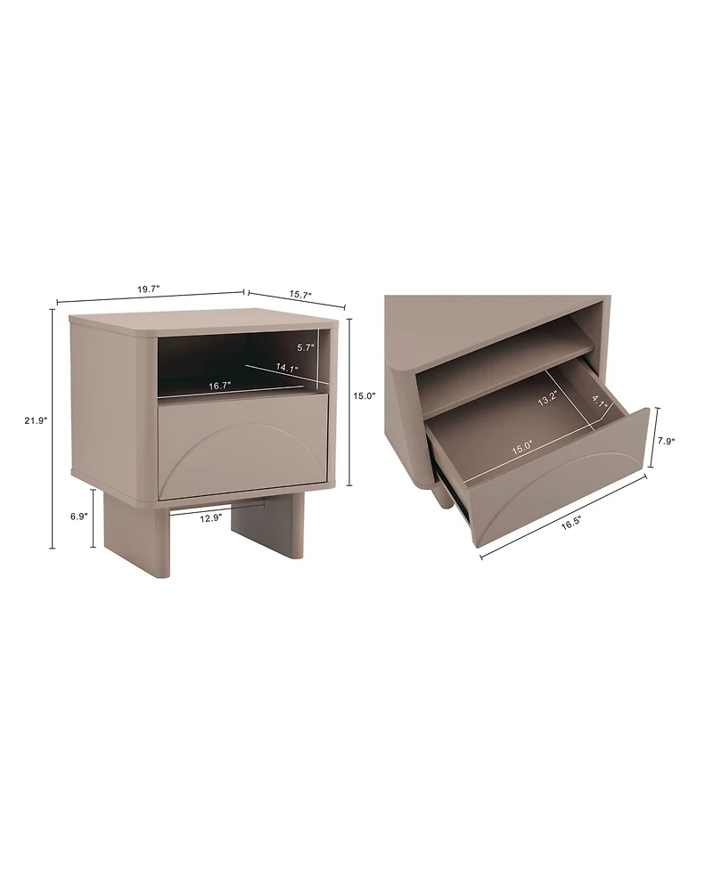 Manhattan Comfort Ella 2-Pc. 19.7" Modern 2-Full Extension Drawer Nightstand Set