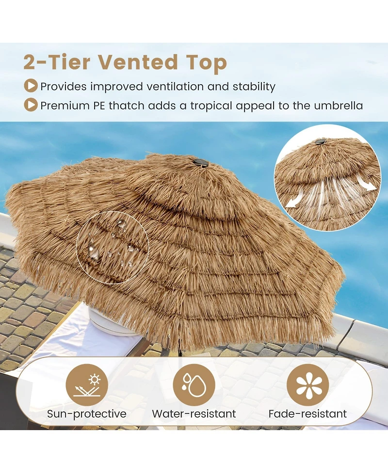 Gymax 10 Ft Hula Thatched Tiki Umbrella 2-Tier Hawaiian Style Solar Patio Umbrella