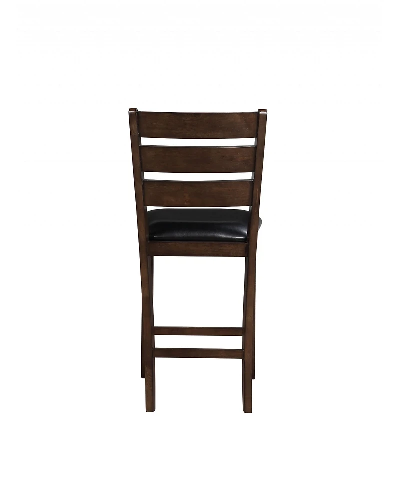 Set of Two Faux Leather And Solid Wood Counter Height Bar Chairs