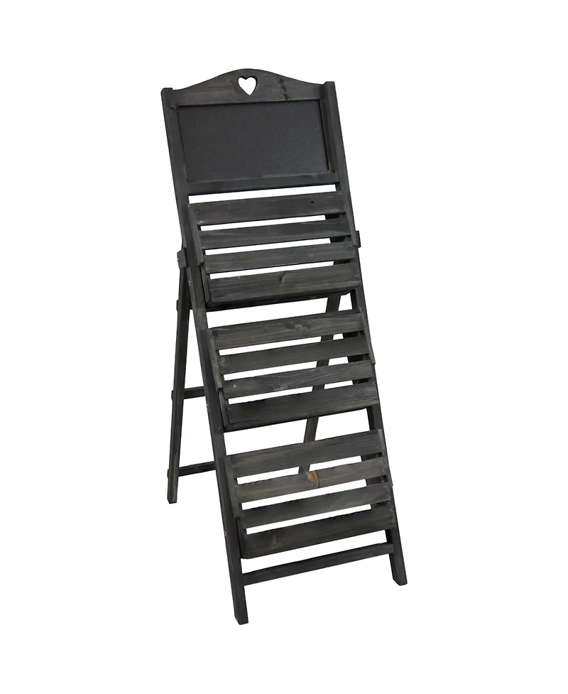 Country Heart Ladder Plant Stand with Chalkboard - 41” H - Black