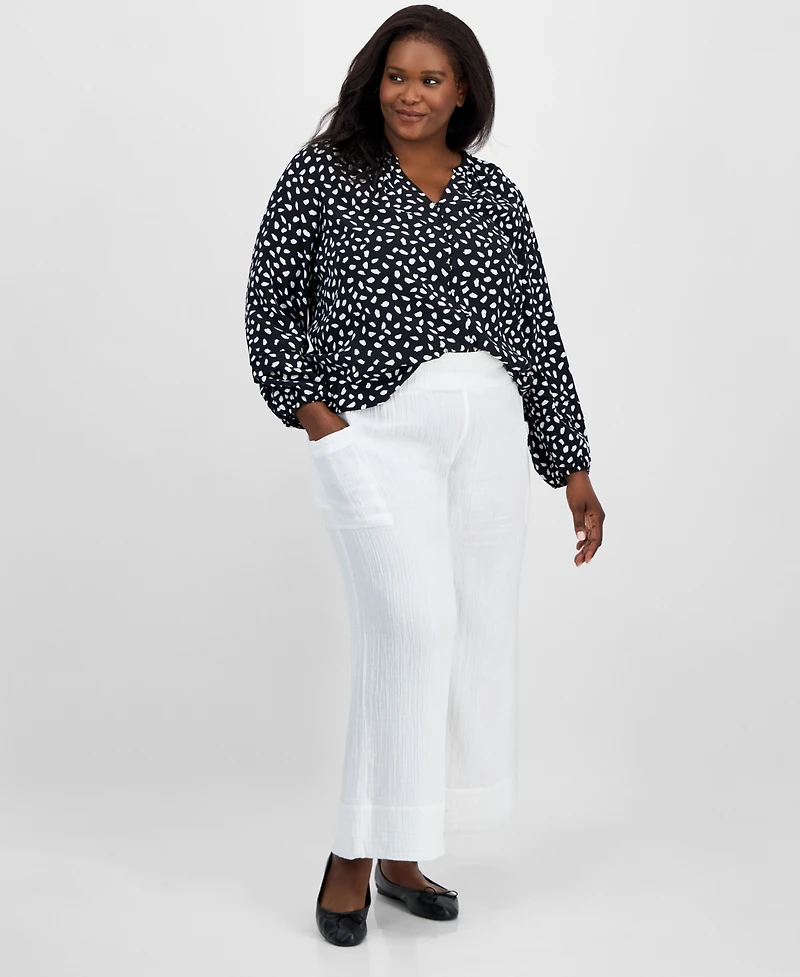 On 34th Trendy Plus Paint Dot Button-Front Blouse, Exclusively at Macy's