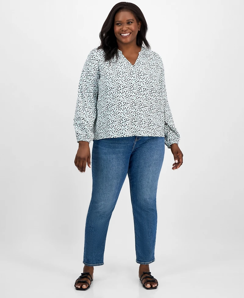 On 34th Trendy Plus Shadow Floral Button-Front Blouse, Exclusively at Macy's