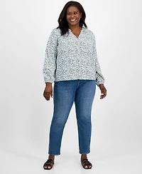 On 34th Trendy Plus Shadow Floral Button-Front Blouse, Exclusively at Macy's