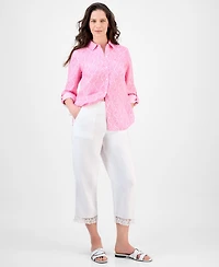Charter Club Petite Printed Roll-Tab Shirt, Exclusively ay Macy's