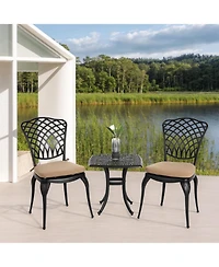 Streamdale Rustproof Patio Bistro Set 2 Chairs, Round Table w/ Cushions