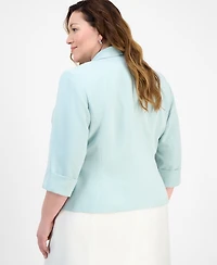 Kasper Plus Shawl-Collar Cuffed 3/4-Sleeve Jacket