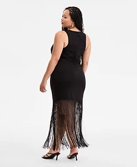 Bar Iii Plus Size Fringe Halter Dress, Exclusively at Macy's