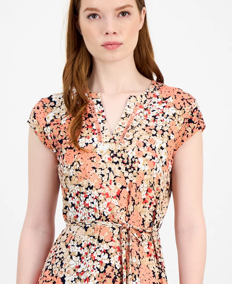 Tommy Hilfiger Women's Floral-Print Ladder-Trim Midi Dress