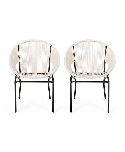 Streamdale Modern Woven Basket Armchairs with Iron Frame (Set of 2)