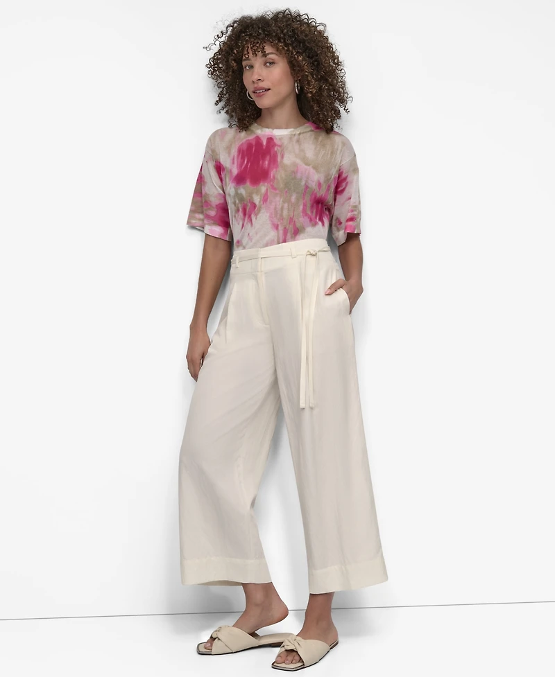 Dkny Women's Belted High Rise Pleated Twill Pants