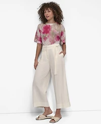 Dkny Women's Belted High Rise Pleated Twill Pants