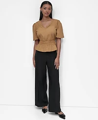 Dkny Women's V-Neck Puff-Sleeve Peplum Top
