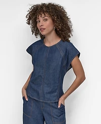 Dkny Women's Cotton Seamed Light-Weight Denim Top