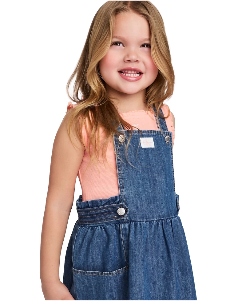 Calvin Klein Toddler and Little Girls 2-Piece Ribbed Logo Tank Denim Skirtall Set