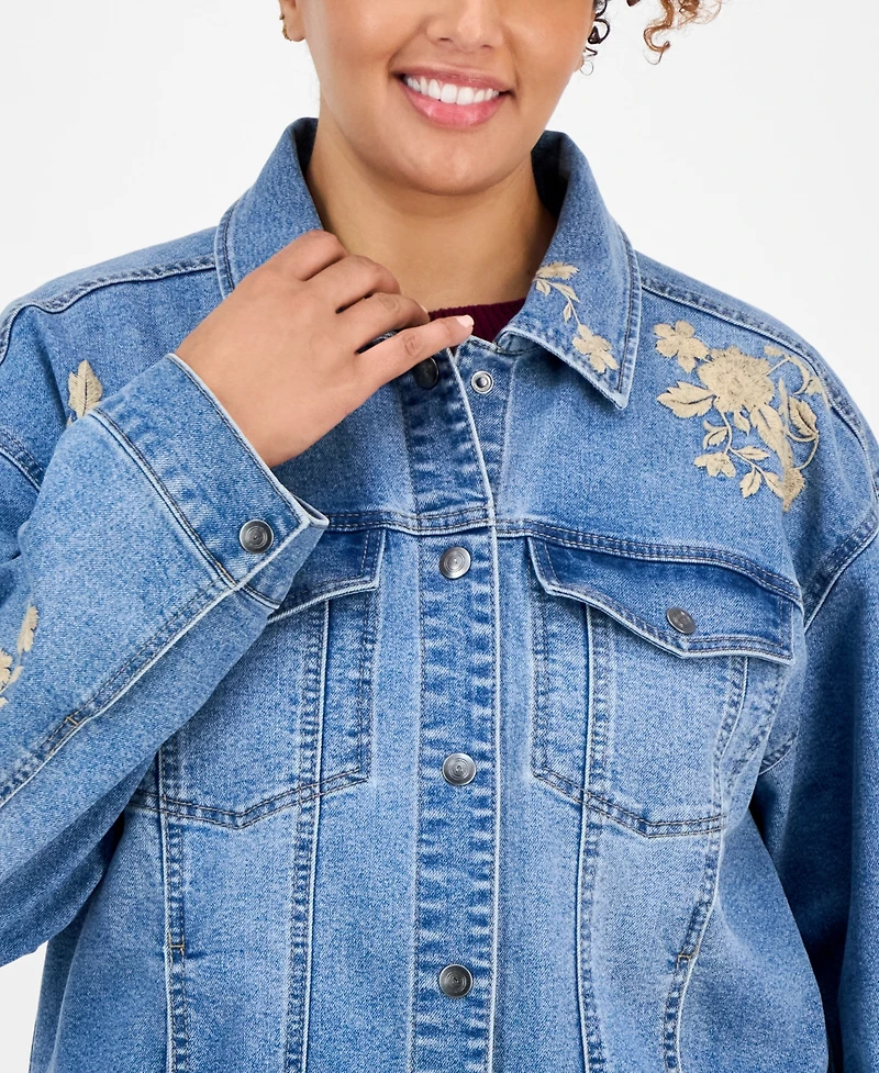 And Now This Trendy Plus Floral-Embroidered Jacket, Exclusively at Macy's