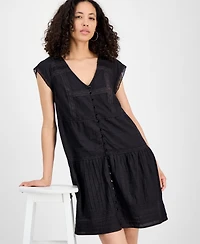 Lucky Brand Women's Cotton Button-Front Lace Mini Dress