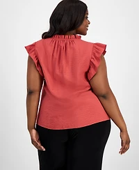 Anne Klein Plus Size Ruffle-Trim Split-Neck Sleeveless Blouse