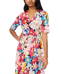Msk Women's Floral-Print Tie-Waist Midi Dress