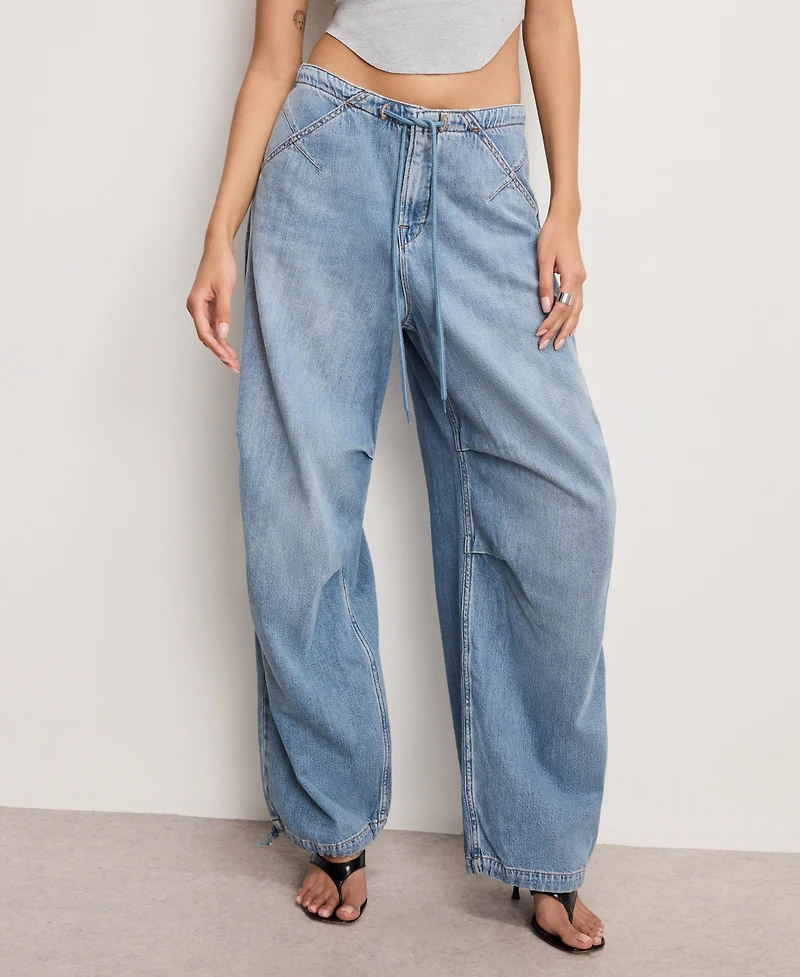 Good American Women's Lite Linen Denim Parachute Pants