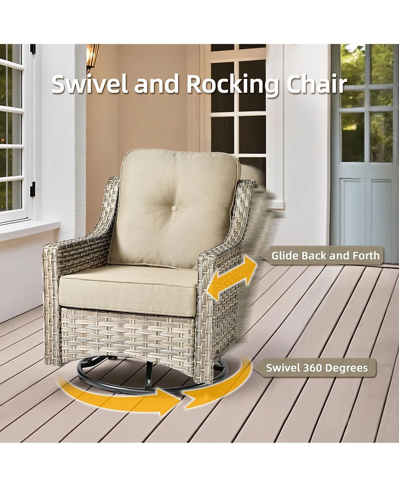 Xizzi 5 Piece Outdoor Patio Furniture Set,Wicker Conversation Set with Swivel Rocker Chairs,Ottomans and Side Table for Outside Porch Balcony Backyard