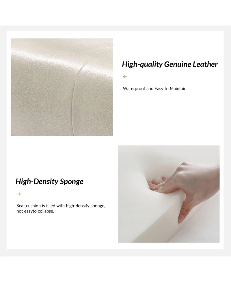 Narciso 60" Wide Bedroom Bench with Genuine Leather Top Cushion and Metal Base