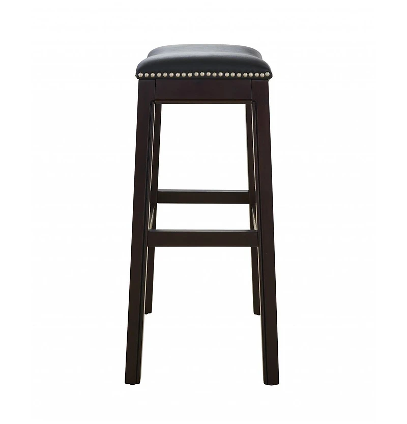 Faux Leather and Solid Wood Backless Bar Height Chair
